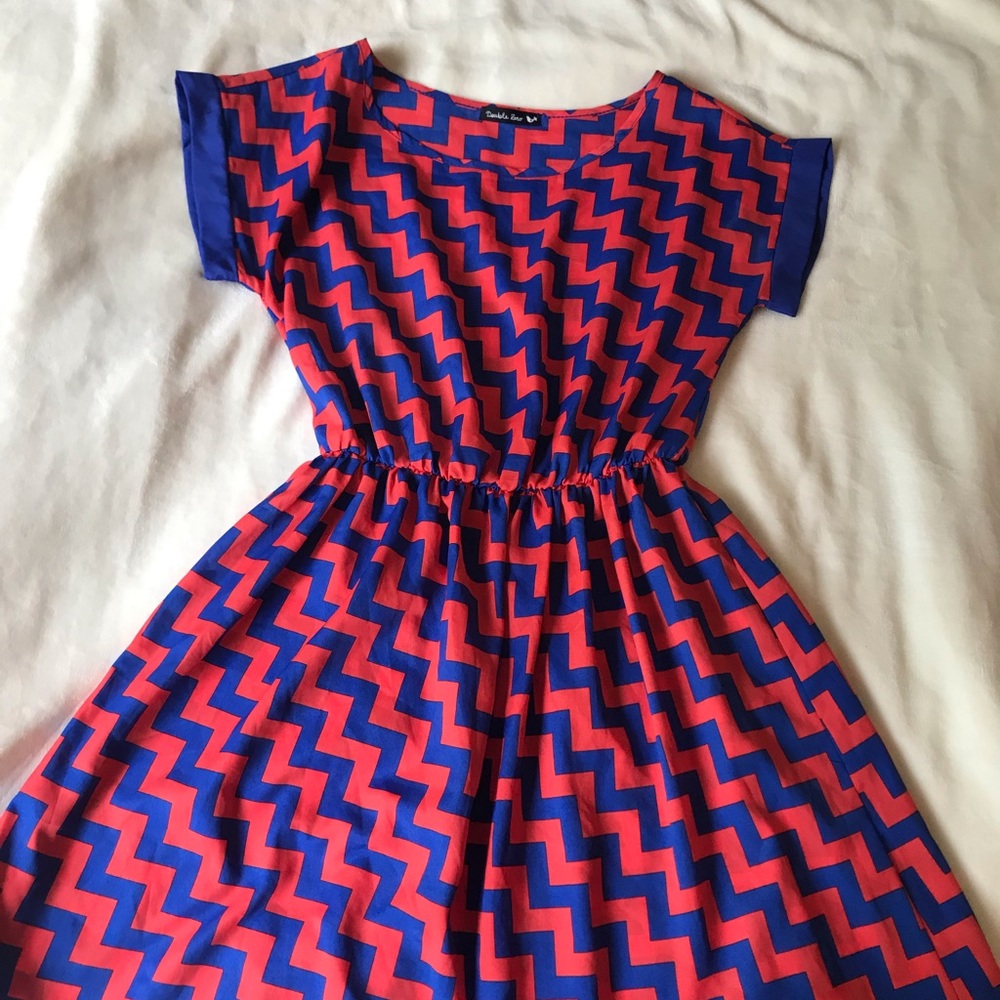Red and Blue zigzag pattern boutique summer dress